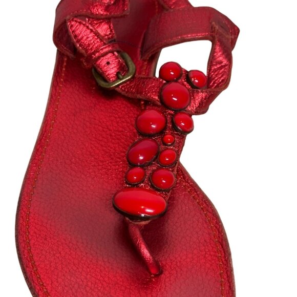 Sigerson Morrison Red Beaded Leather Sandals – Size 8.5 - Picture 11 of 13